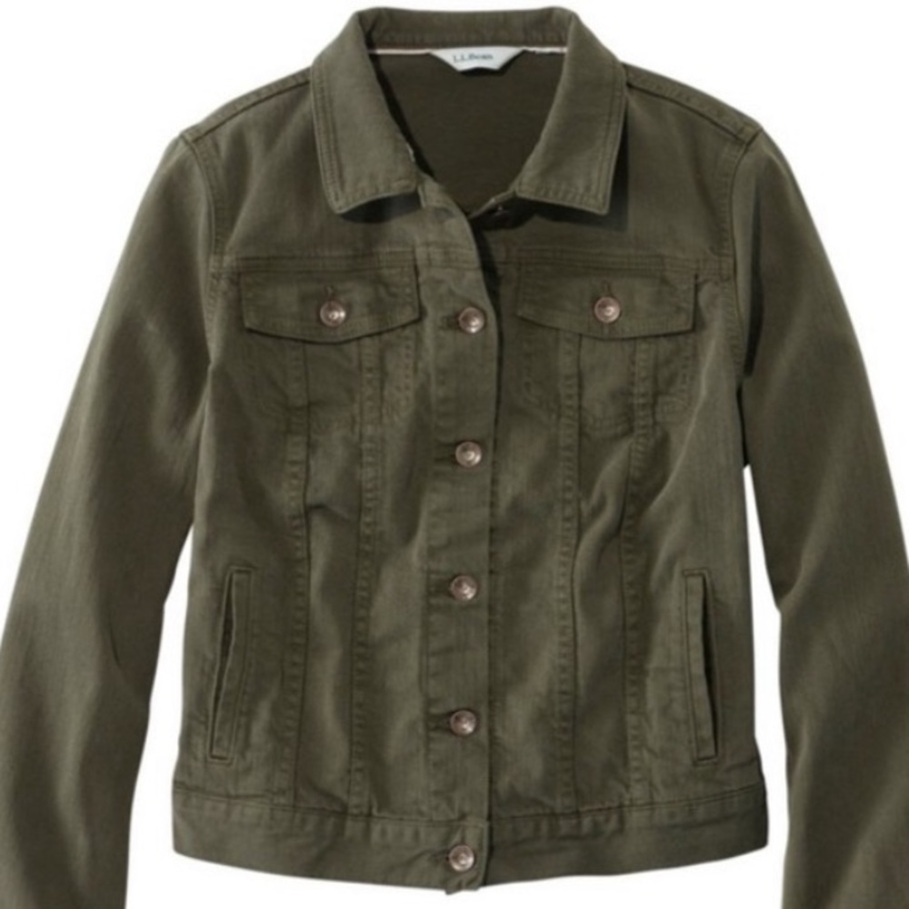 L.L. Bean Luxe Dark Green Denim Jean Jacket, Women’s Large